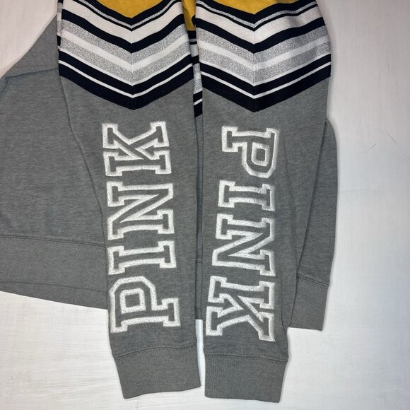Victoria’s Secret Pink Campus Crew Golden Glow Sweater XS Glitter Gray Yellow - Picture 4 of 10
